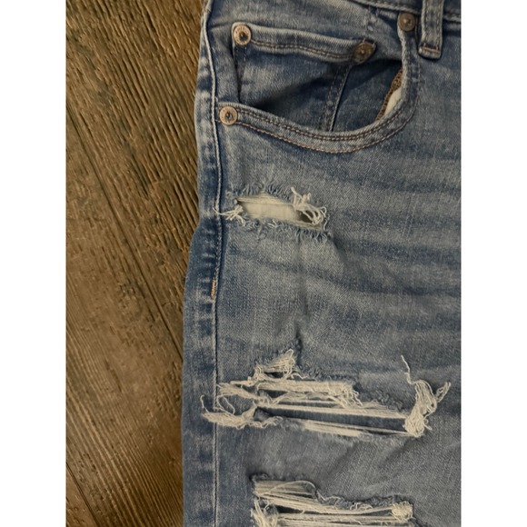 American Eagle Super Hi-Rise FlareDistressed Ripped Jeans Denim Womens 16Long - Picture 6 of 12
